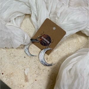 Sold | Silver Crescent Moon Dangle Earrings | Witchy Gothic Celestial Jewelry